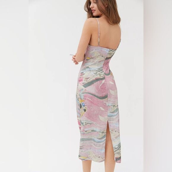 Urban Outfitters Trinity Cowl Neck Midi Dress Marble Pink SzL - Picture 2 of 15